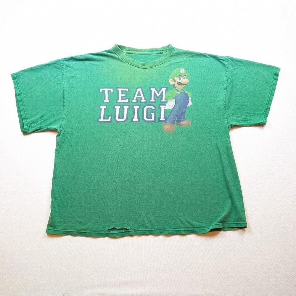 Y2K Team Luigi Sunfade Green Boxy Tshirt Super Mario Bros Nintendo Gaming XL/XXL